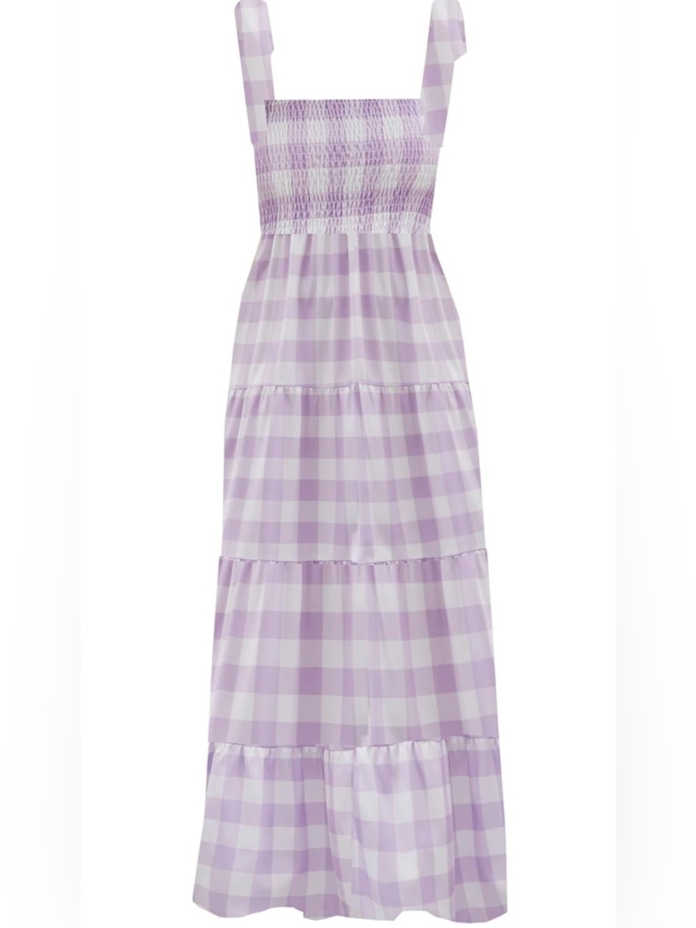 Never Worn Smocked Gingham Tie-Shoulder Women’s Maxi Dress - Lavender